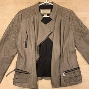 Michael Kors Brown Moto Leather Jacket